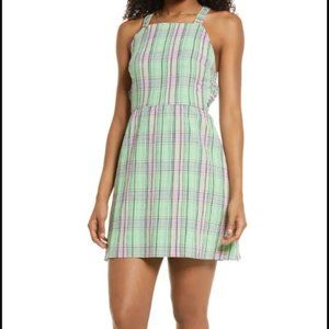 B.P  Green Print Square Neck Cotton Minidress